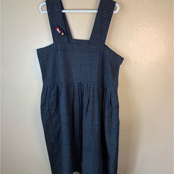 Handmade Retro Cottagecore Navy Blue Caterpillar Pinafore Midi Dress L - Picture 3 of 11